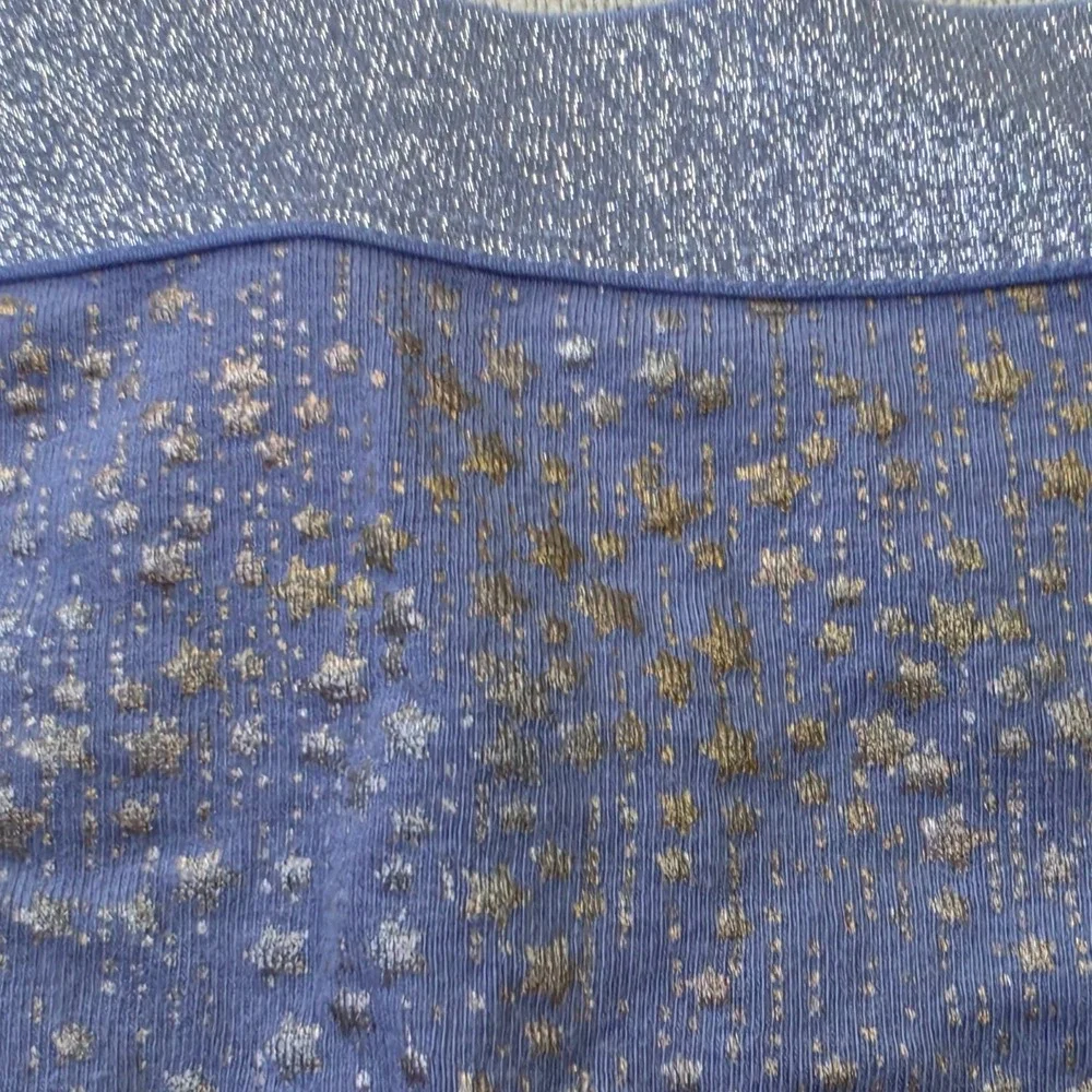 Victoria's Secret Blue Metallic Gold Star Thong Panty Glitter Waistband XL